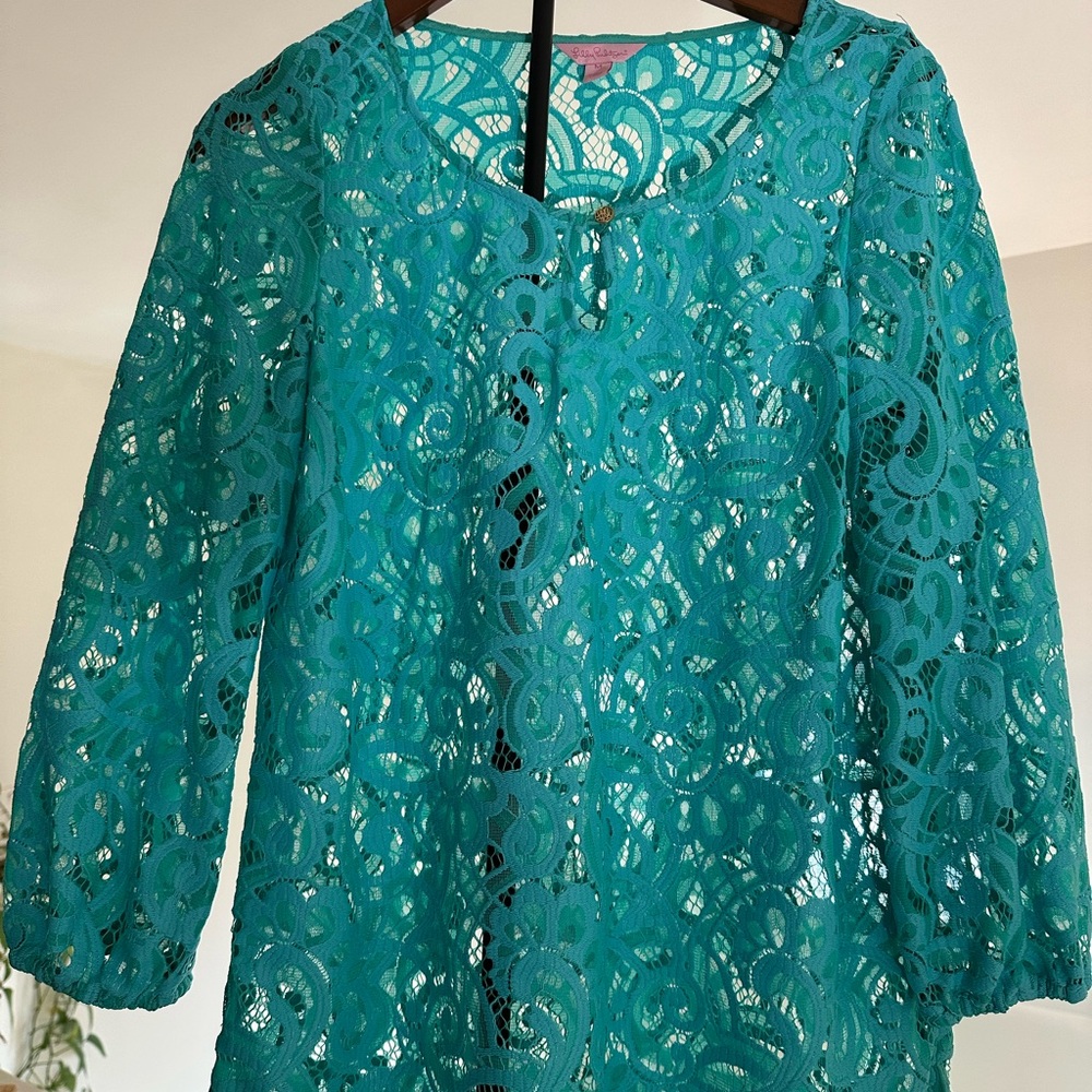 Lilly Pulitzer Turquoise Lace Blouse